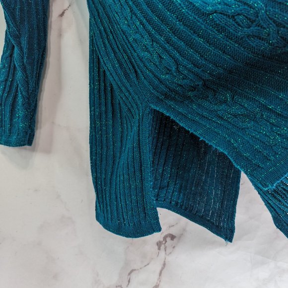 Diane Von Firstenburg Sweater Womens Large Teal Vtg Oversized Glitter Sparkle - Picture 8 of 11